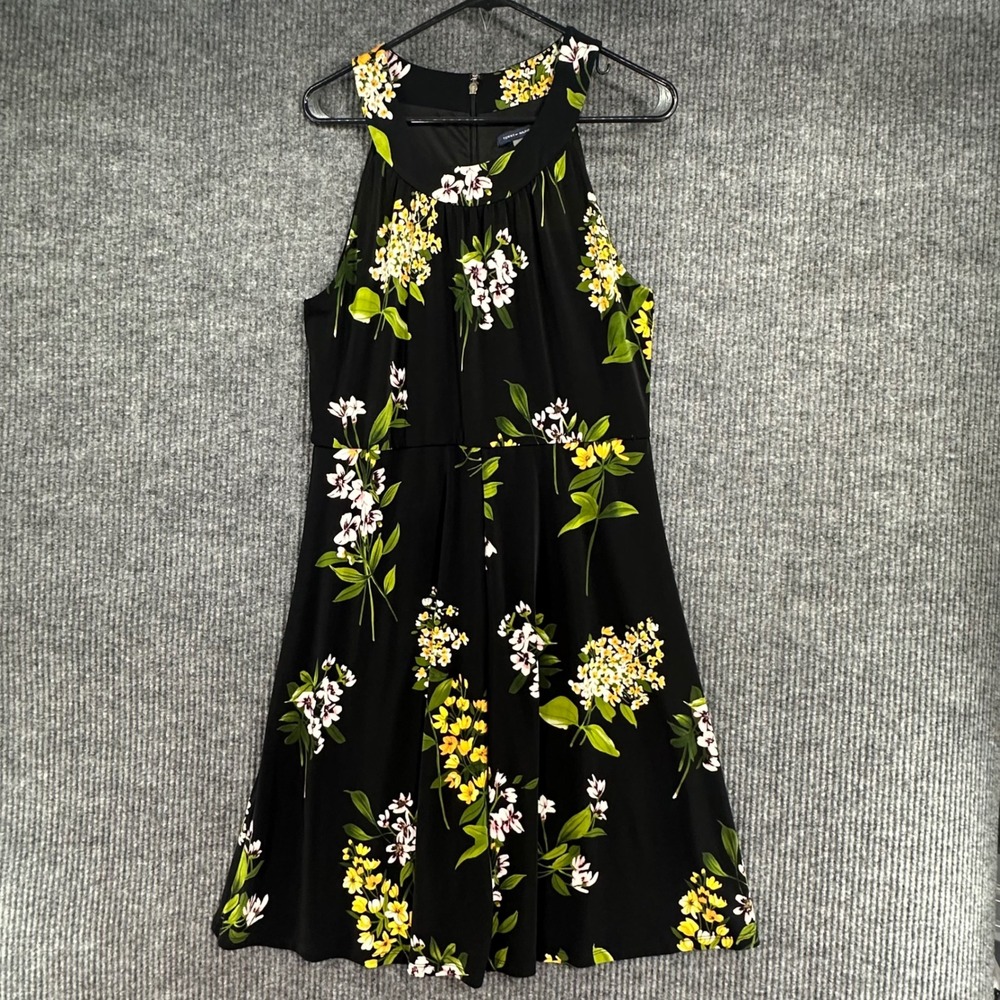 Tommy Hilfiger Floral Dress Womens 12 Black Yellow Sleeveless Excellent Halter